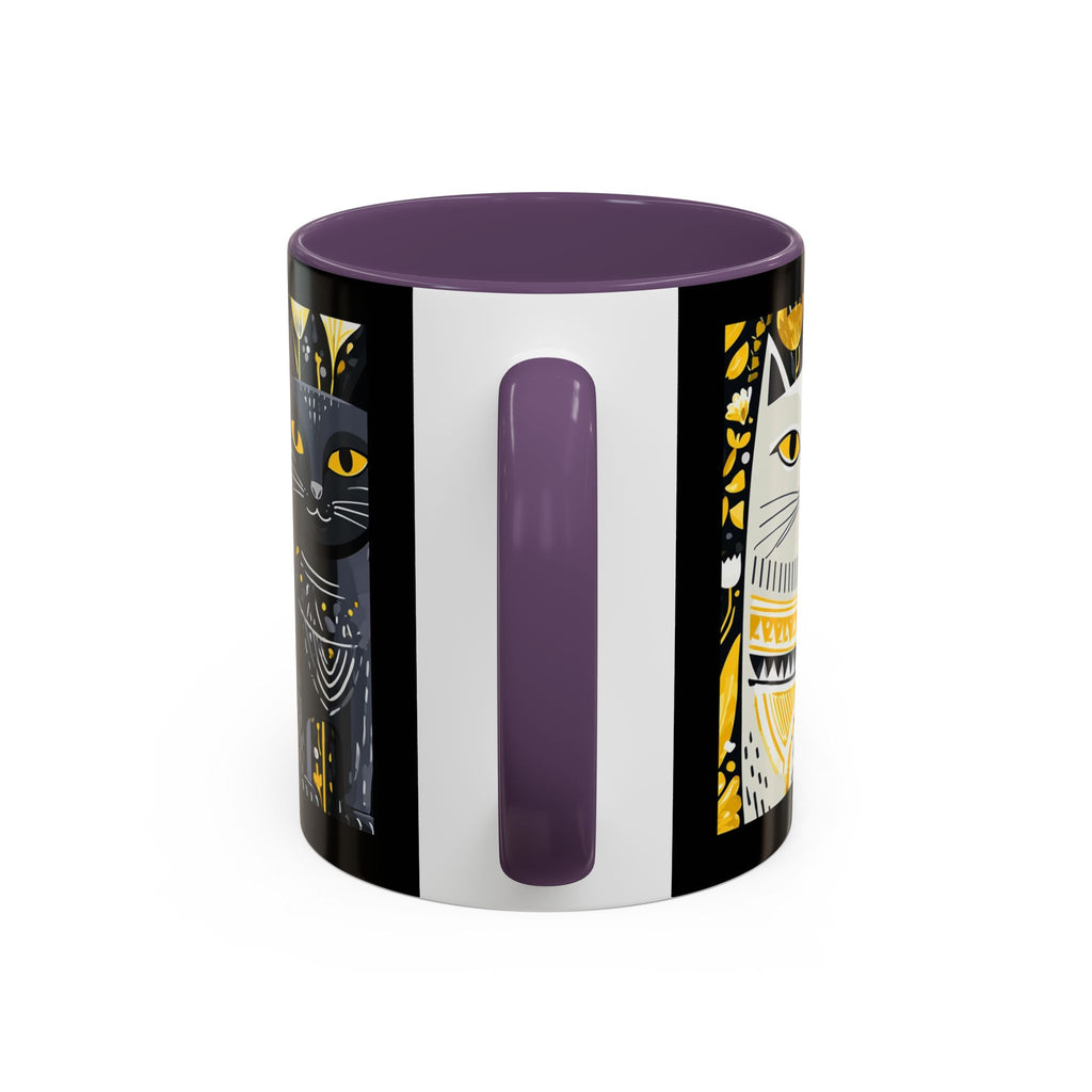 Black & Gold Cat Floral Coffee Mug — Whimsical Botanical Cat Accent Mug (11/15oz)