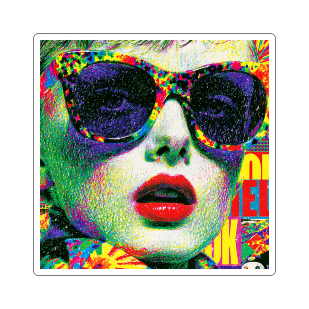 Pop Art Sunglasses Square Sticker — Colorful Retro Portrait Decal