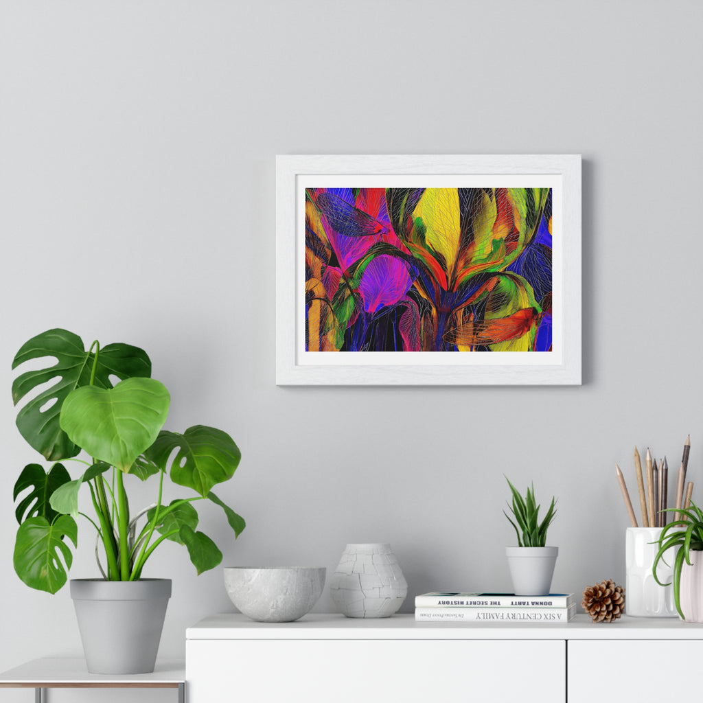 Abstract Rainbow Floral Framed Poster — Colorful Modern Wall Art (Horizontal)