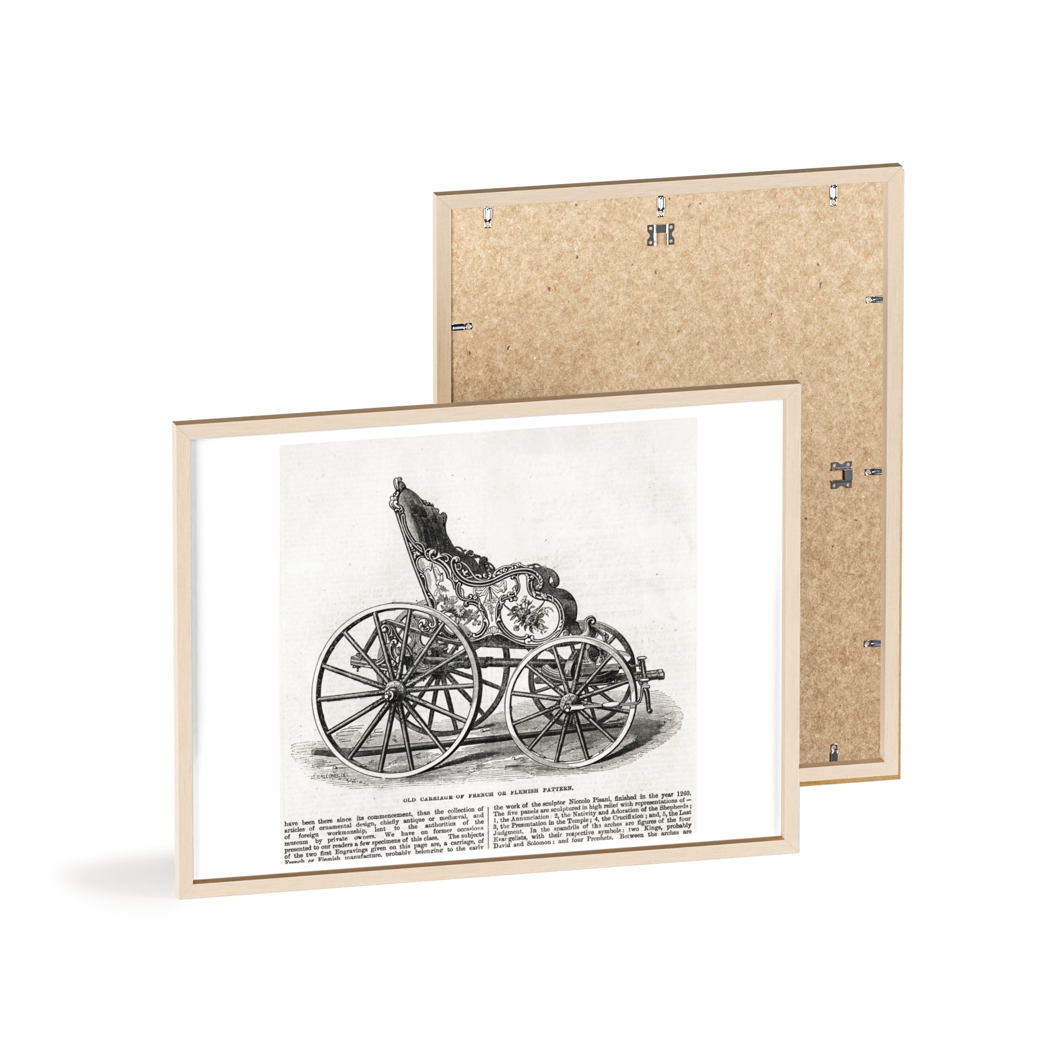 Old Carriage of French or Flemish Pattern. Vintage Carriage Print Poster with Wooden Frame — Antique Transportation Wall Art