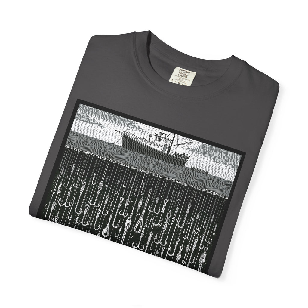 Fishing Boat & Hooks Graphic T-Shirt — Ocean Conservation Art Tee