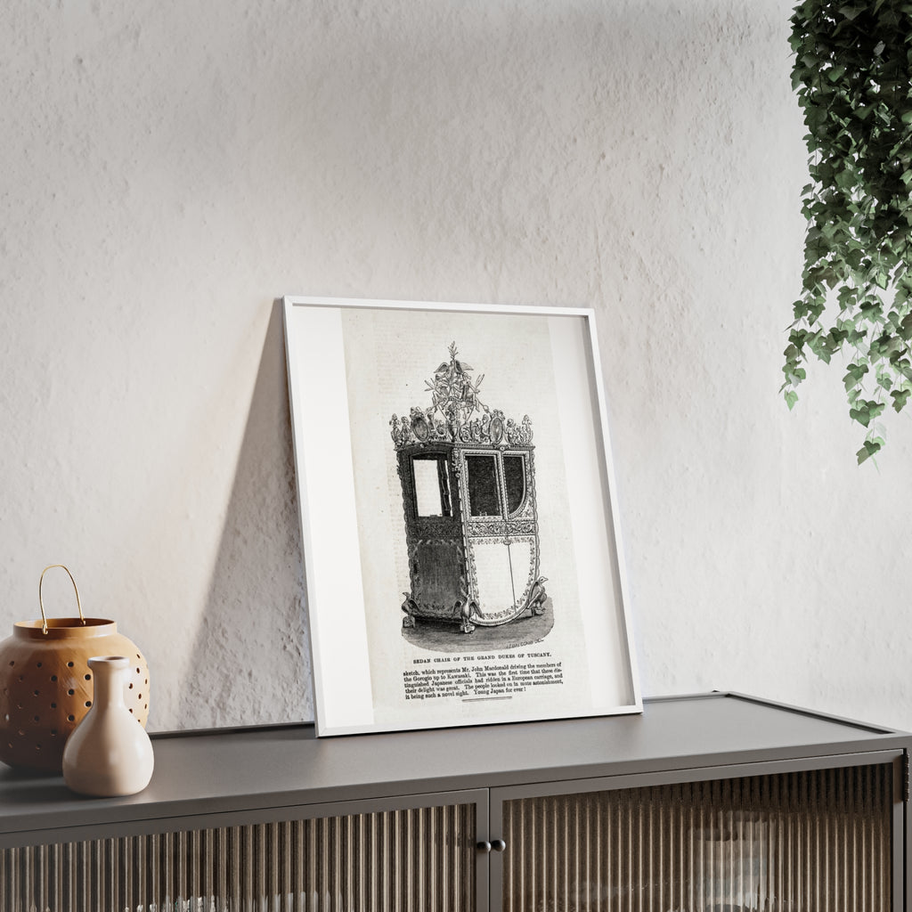 Chair of the GRAND DUKES of TUSCANY. Antique Carriage Print Poster with Wooden Frame — Vintage Engraving Wall Art