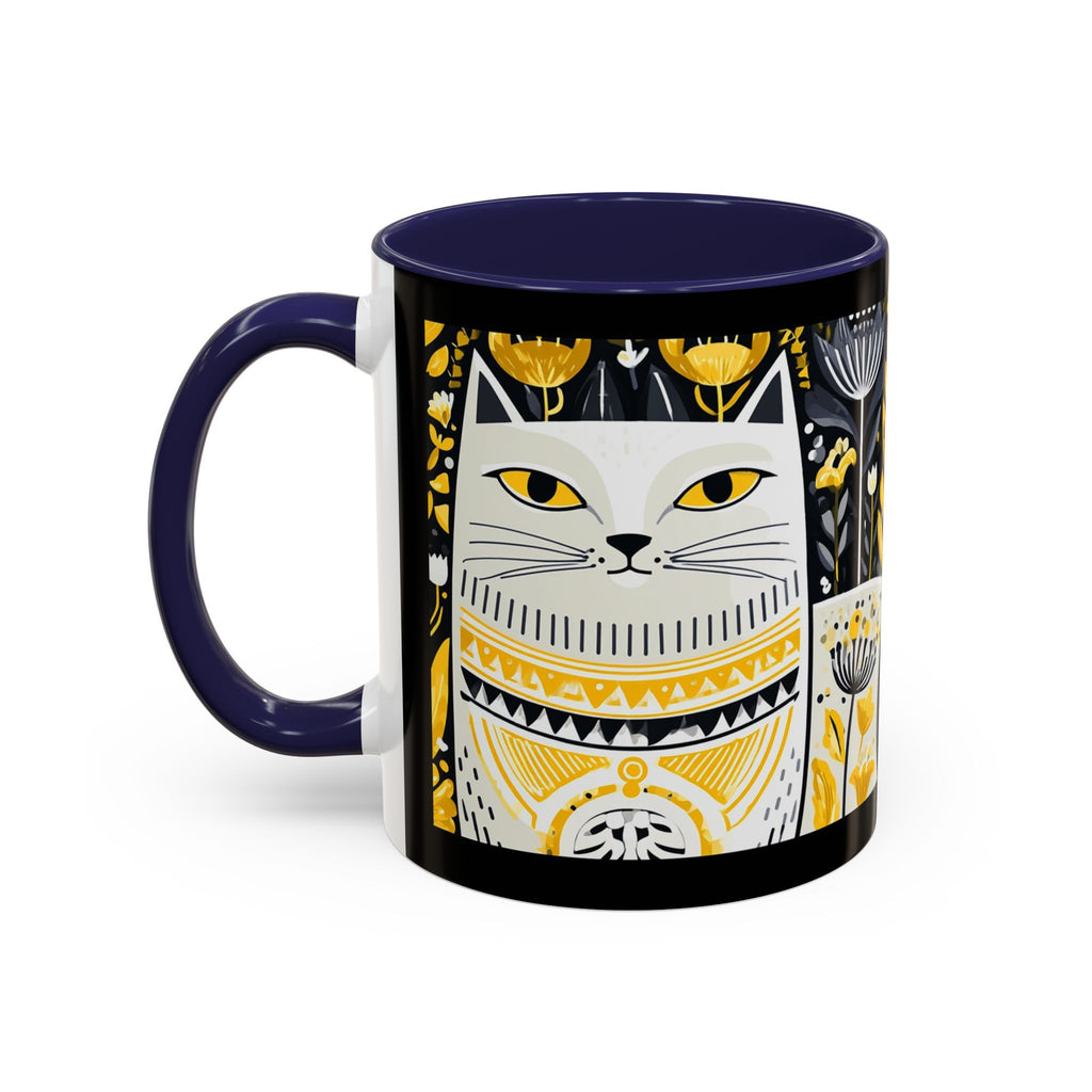 Black & Gold Cat Floral Coffee Mug — Whimsical Botanical Cat Accent Mug (11/15oz)