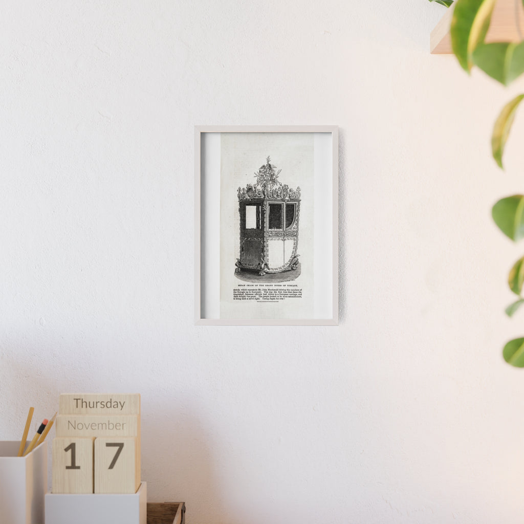 Chair of the GRAND DUKES of TUSCANY. Antique Carriage Print Poster with Wooden Frame — Vintage Engraving Wall Art