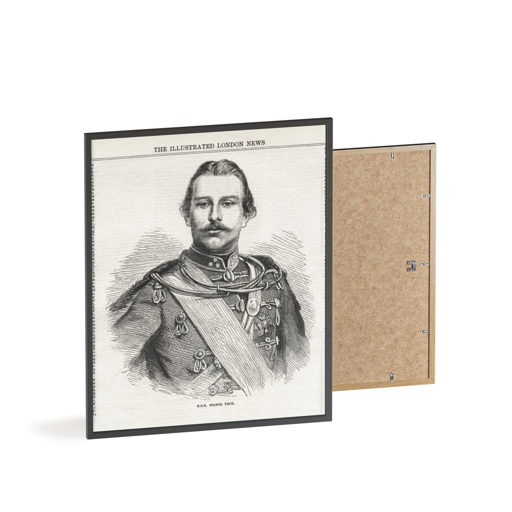 H.S.H. Prince TECK. Vintage Victorian Portrait Poster with Wooden Frame — Illustrated London News Print