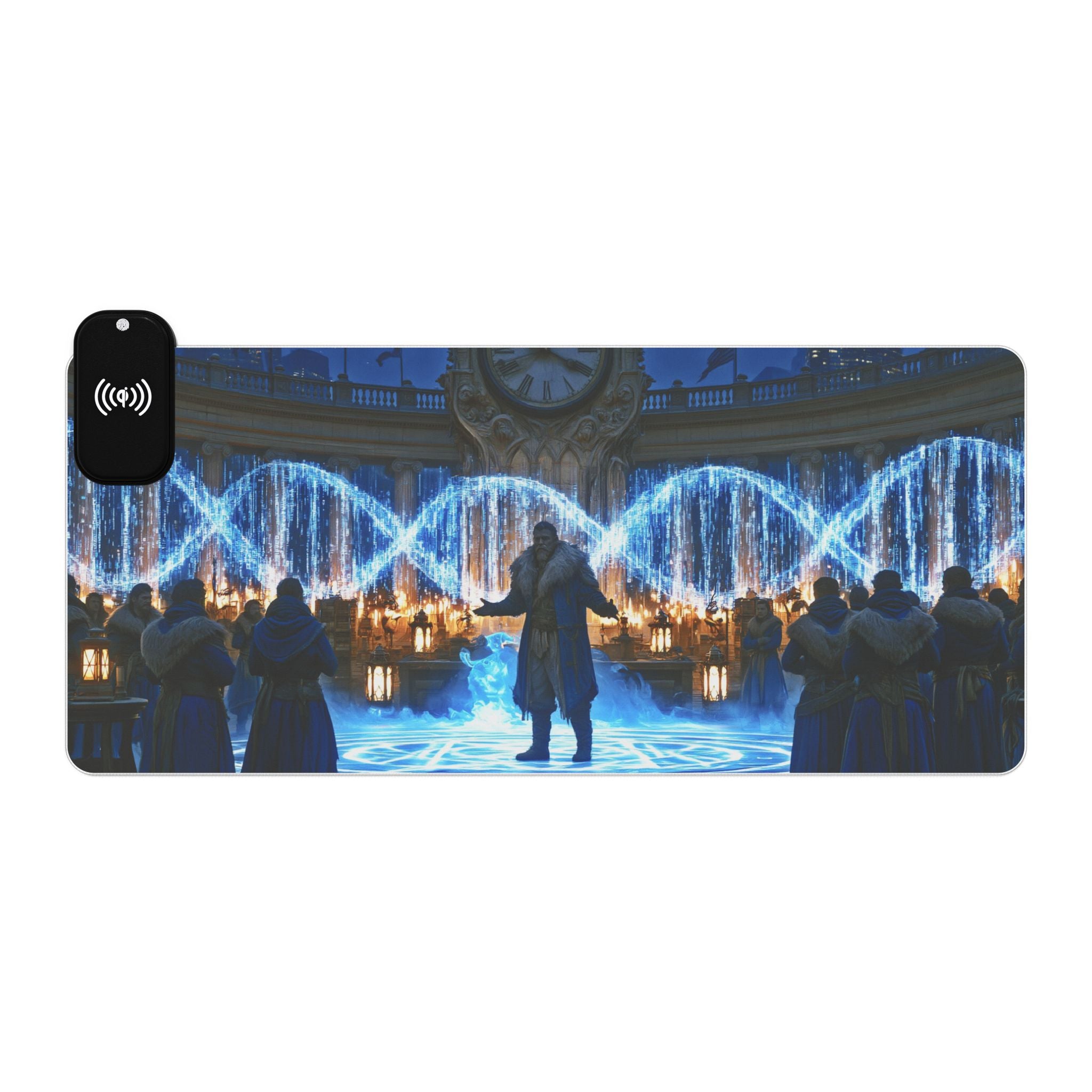 LED RGB Wireless Charging Gaming Mouse Pad — Water Fountain Nightscape Design