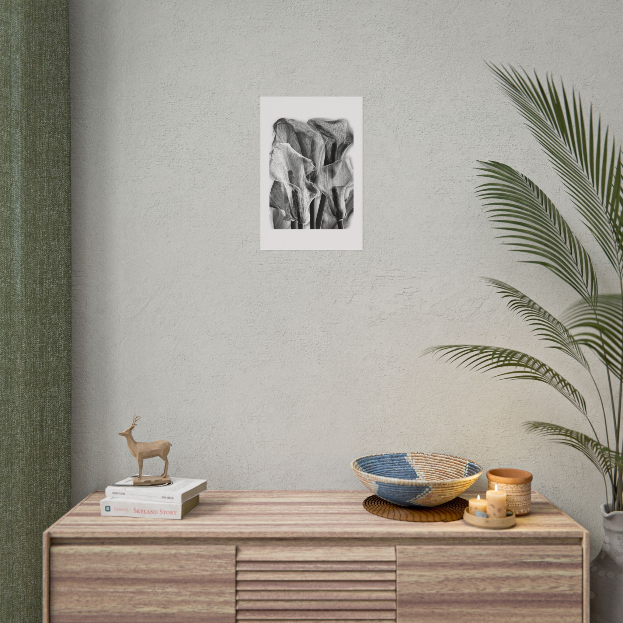 Black & White Calla Lily Poster — Minimal Floral Wall Art, Rolled Art Print for Living Room & Bedroom