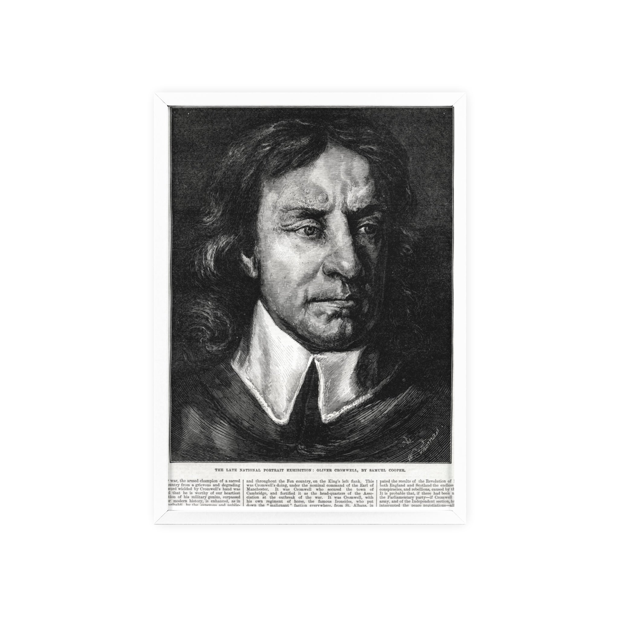 OLIVER CROMWELL. Historical Portrait Poster with Wooden Frame — Vintage Chalk-Style Print