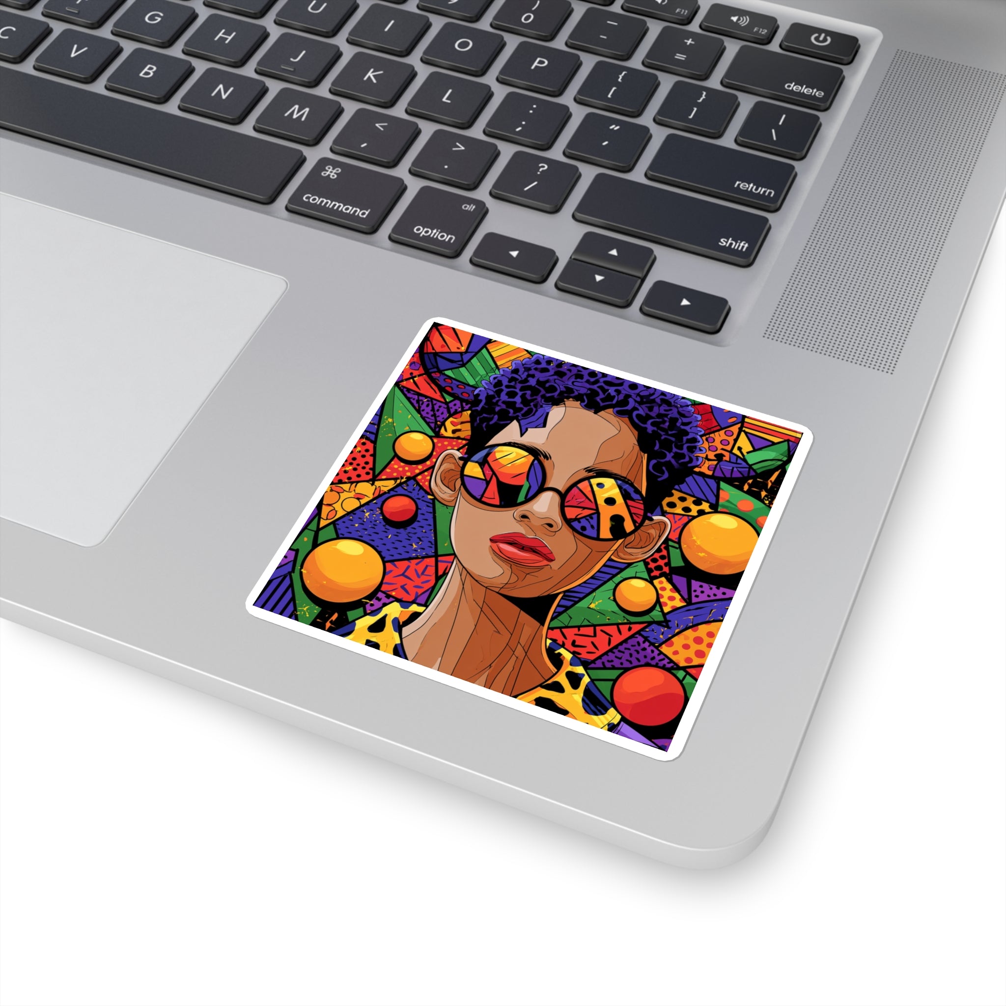 Vibrant Afro Pop Art Square Sticker — Colorful Retro Woman with Sunglasses