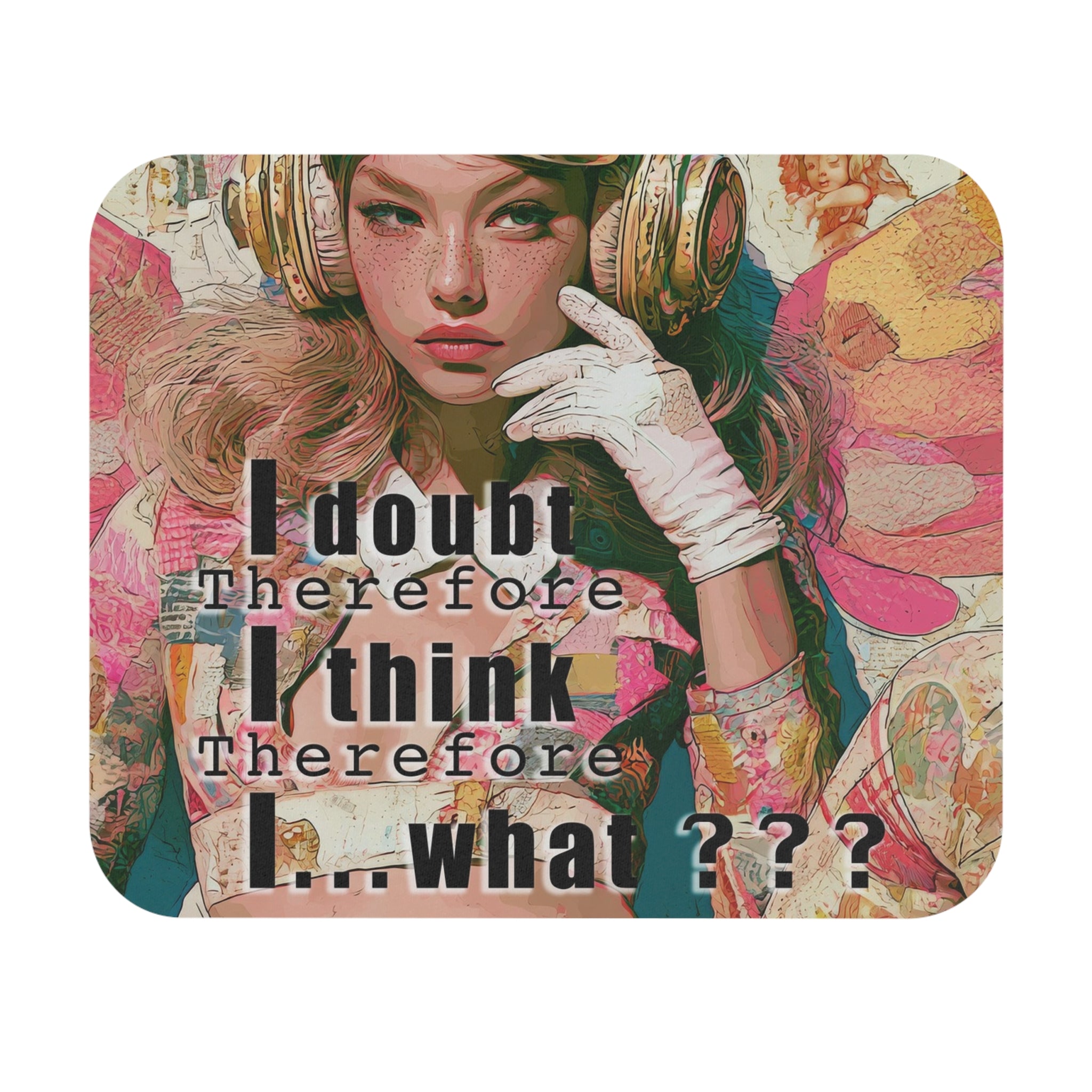 Vintage Pop Art Mouse Pad — "I doubt therefore I think...what???"