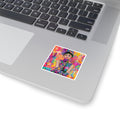 Colorful Floral Portrait Square Sticker — Vibrant Pop-Art Fashion Decal