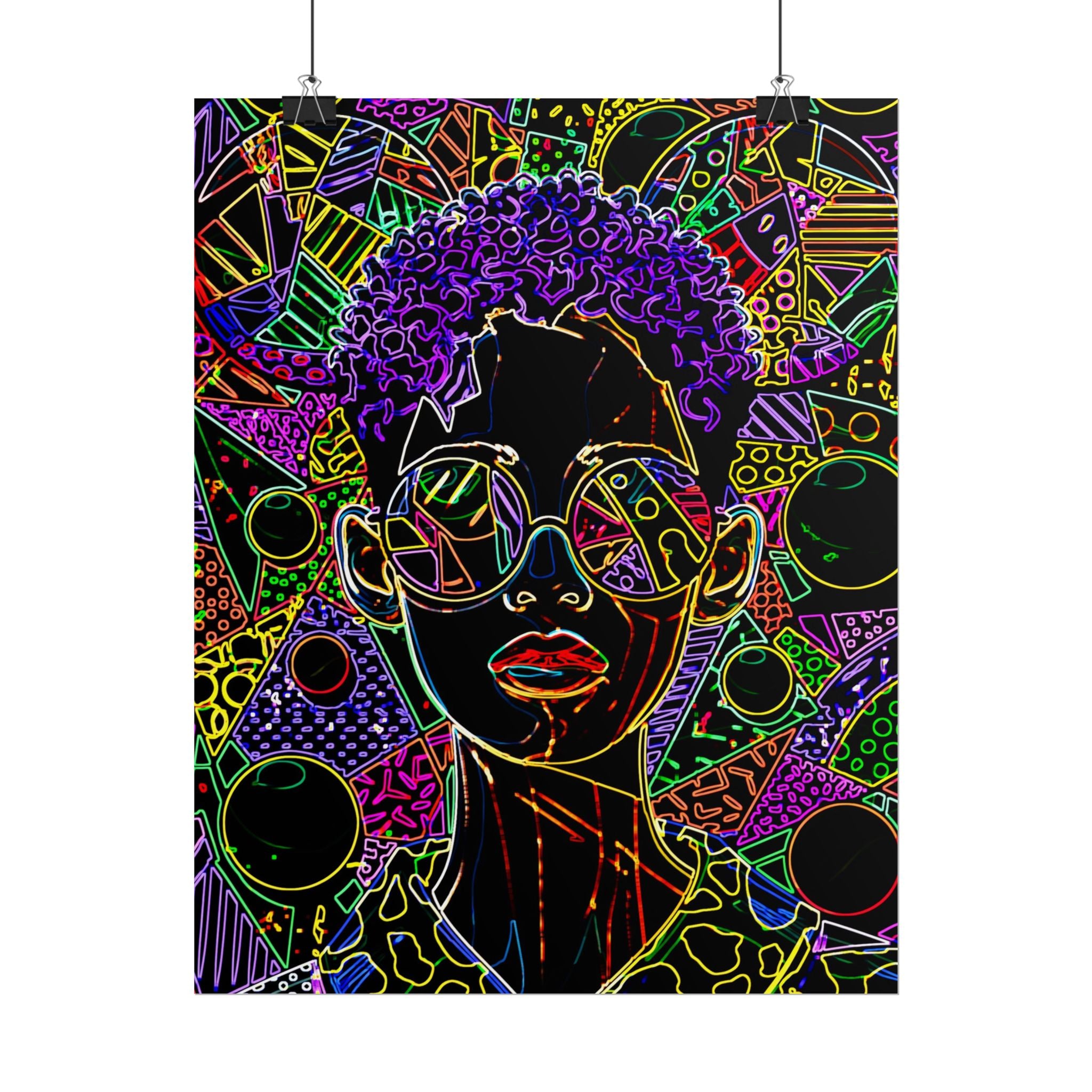 Afrofuturist Neon Portrait Poster