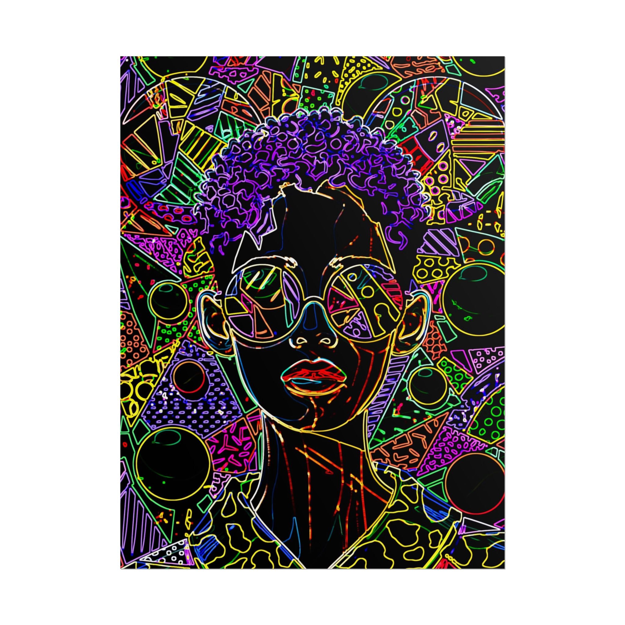 Afrofuturist Neon Portrait Poster