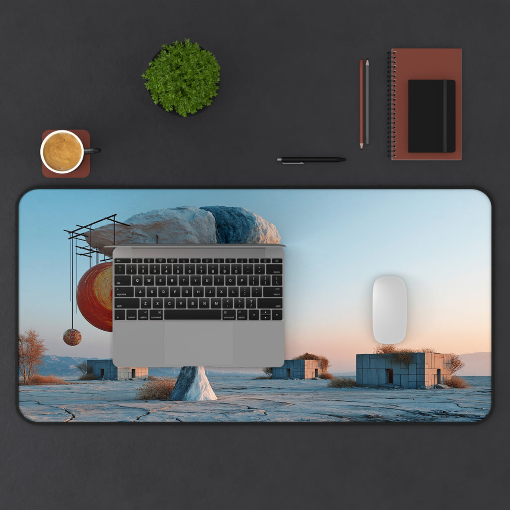 Surreal Desert Planets Desk Mat — Large Artistic Mouse Pad