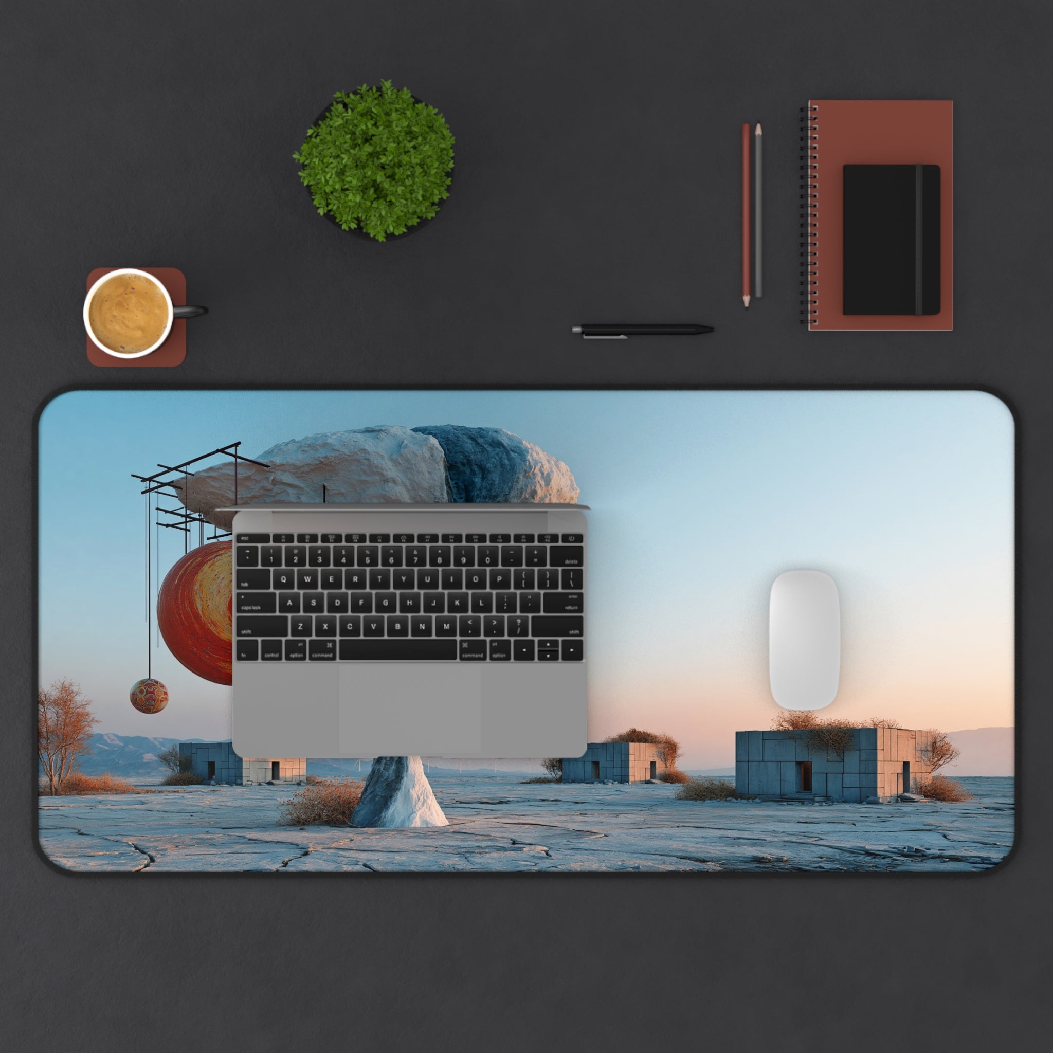 Surreal Desert Planets Desk Mat — Large Artistic Mouse Pad