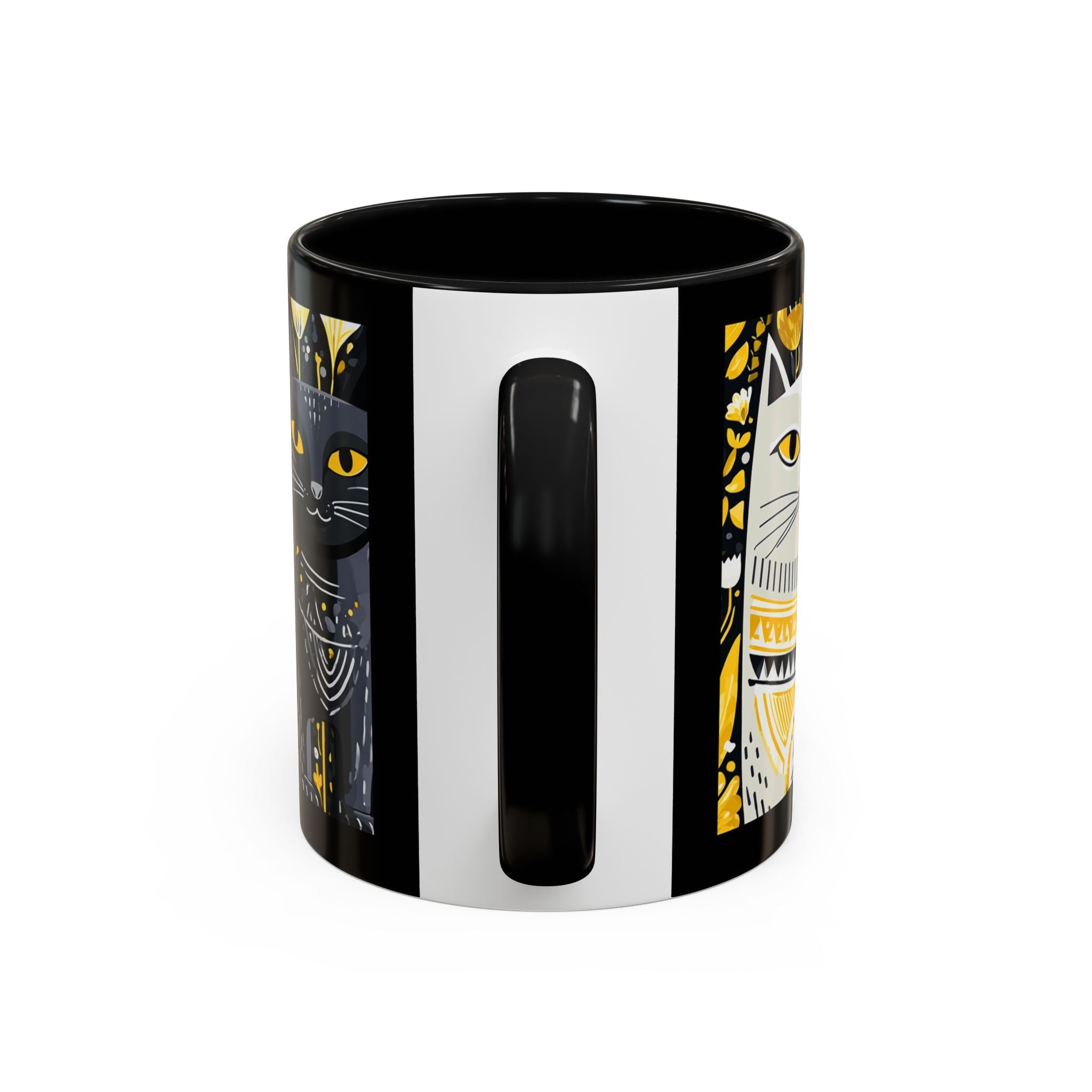 Black & Gold Cat Floral Coffee Mug — Whimsical Botanical Cat Accent Mug (11/15oz)