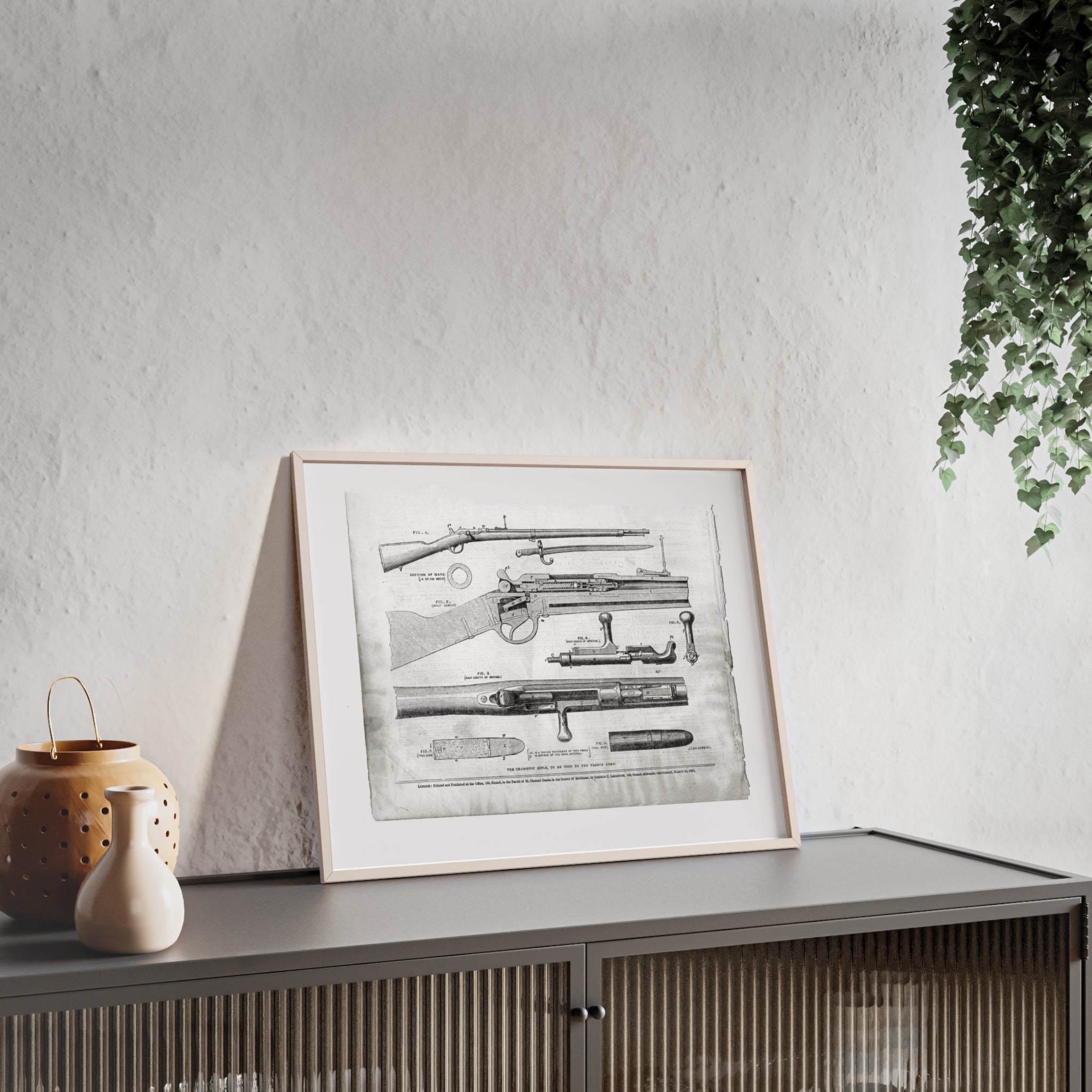 Antique Rifle Patent Poster — Framed Vintage Firearm Print