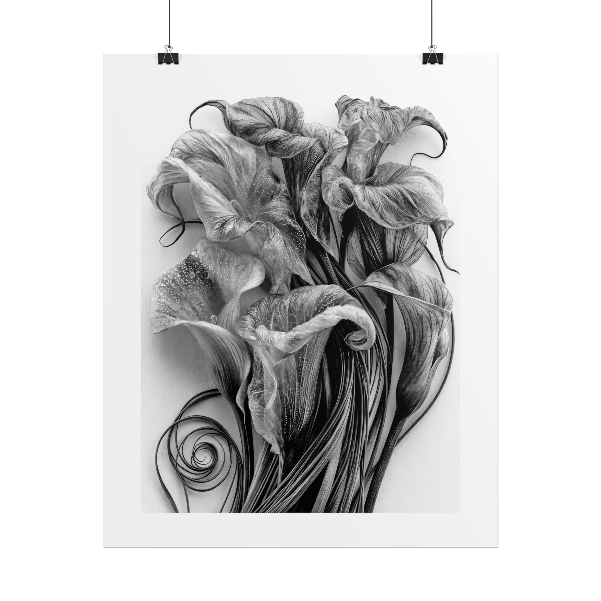 Rolled Poster — Black & White Floral Botanical Art Print