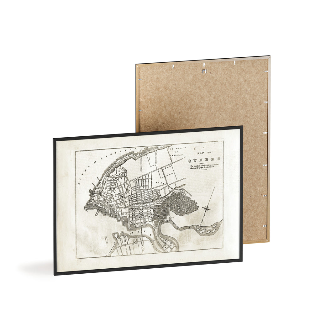 Map of QUEBEC. Vintage City Map Poster with Wooden Frame — Antique Style Wall Art
