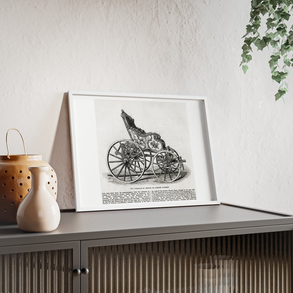 Old Carriage of French or Flemish Pattern. Vintage Carriage Print Poster with Wooden Frame — Antique Transportation Wall Art
