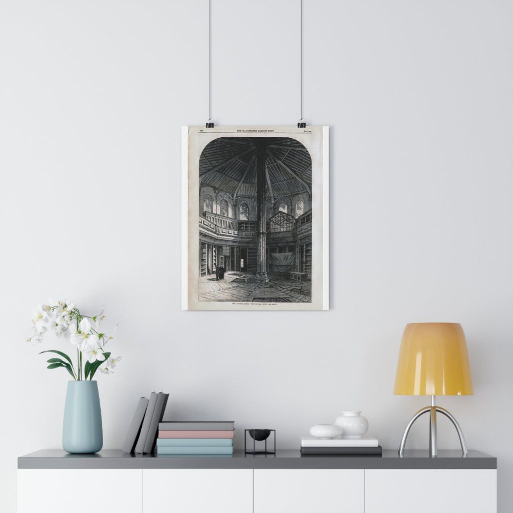 Antique Library Engraving Poster — Vintage Interior Print