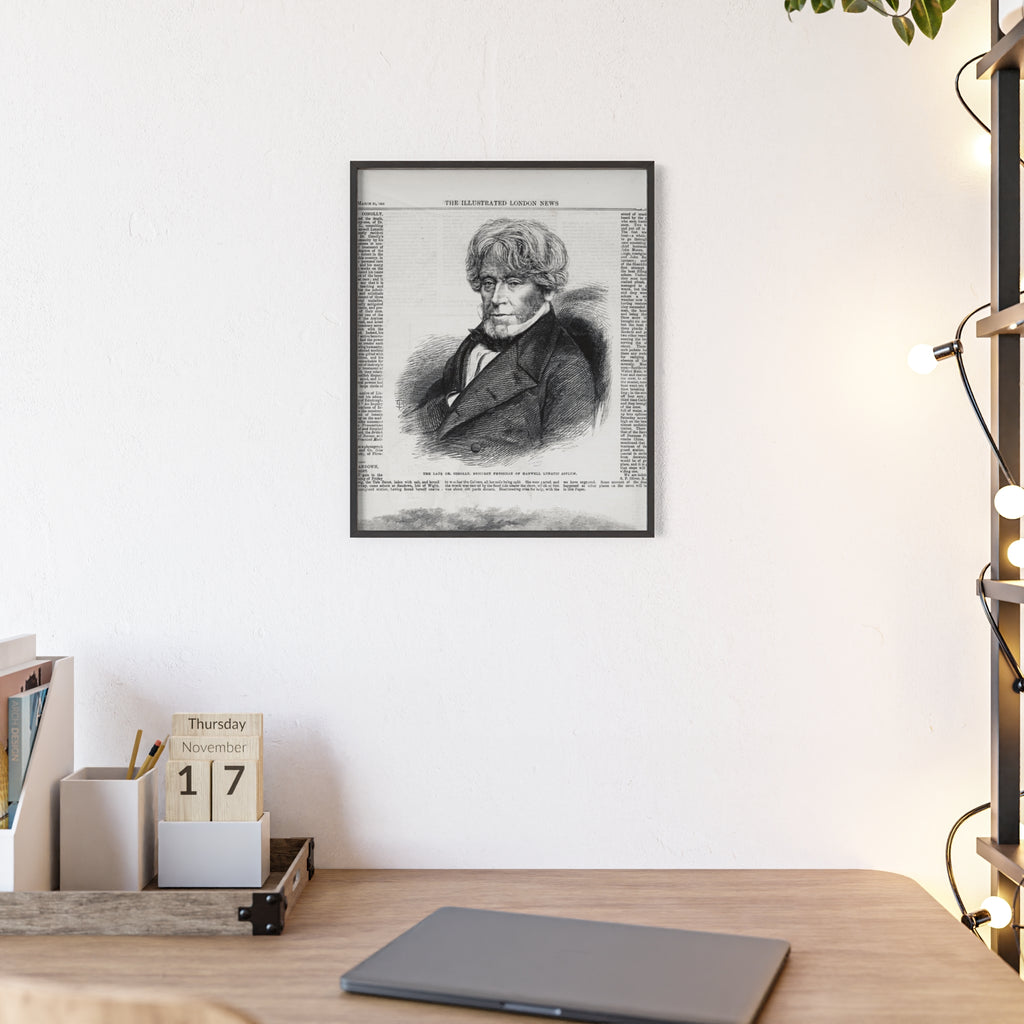 Dr. Conolly, Resident Physician of Hanwell Lunatic Asylum. Framed Vintage Portrait Print — Antique Newspaper Illustration Poster