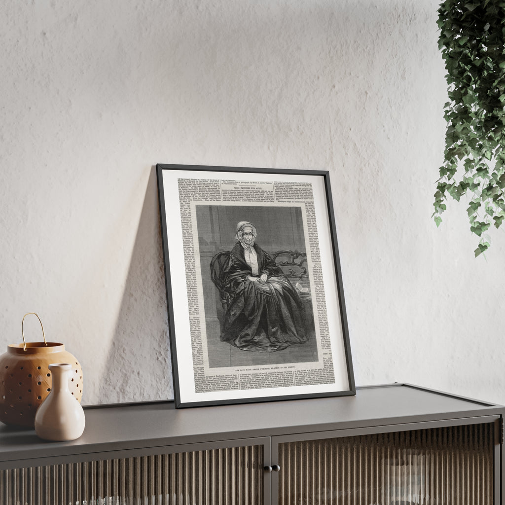 The Late Marie Amelie D'Orleans, Ex-Queen of the French. Vintage Portrait Newspaper Art Poster with Black Wooden Frame