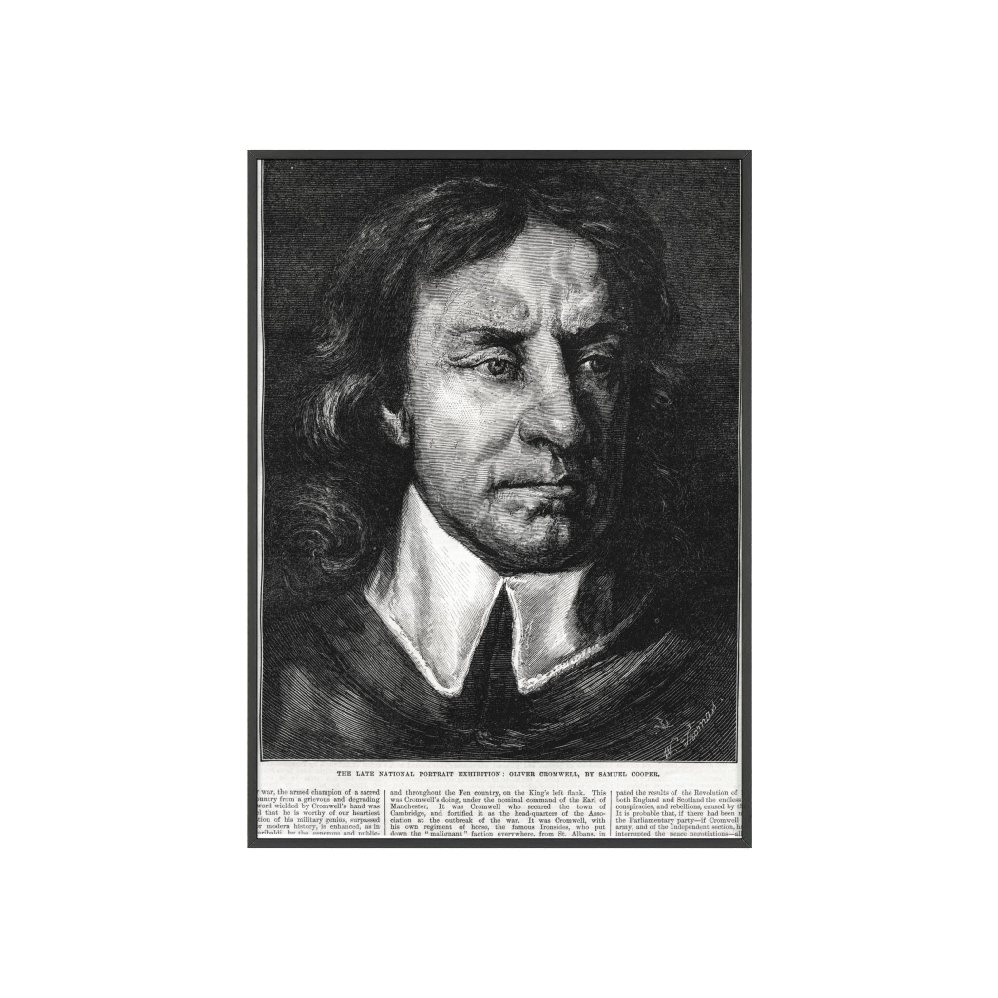 OLIVER CROMWELL. Historical Portrait Poster with Wooden Frame — Vintage Chalk-Style Print