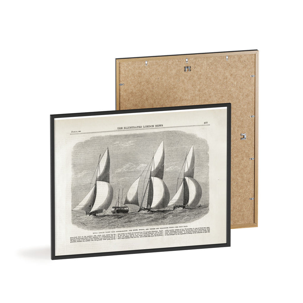 Royal London Yacht Club Cutter-Match. Vintage Sailing Print Poster with Wooden Frame — Nautical Wall Art