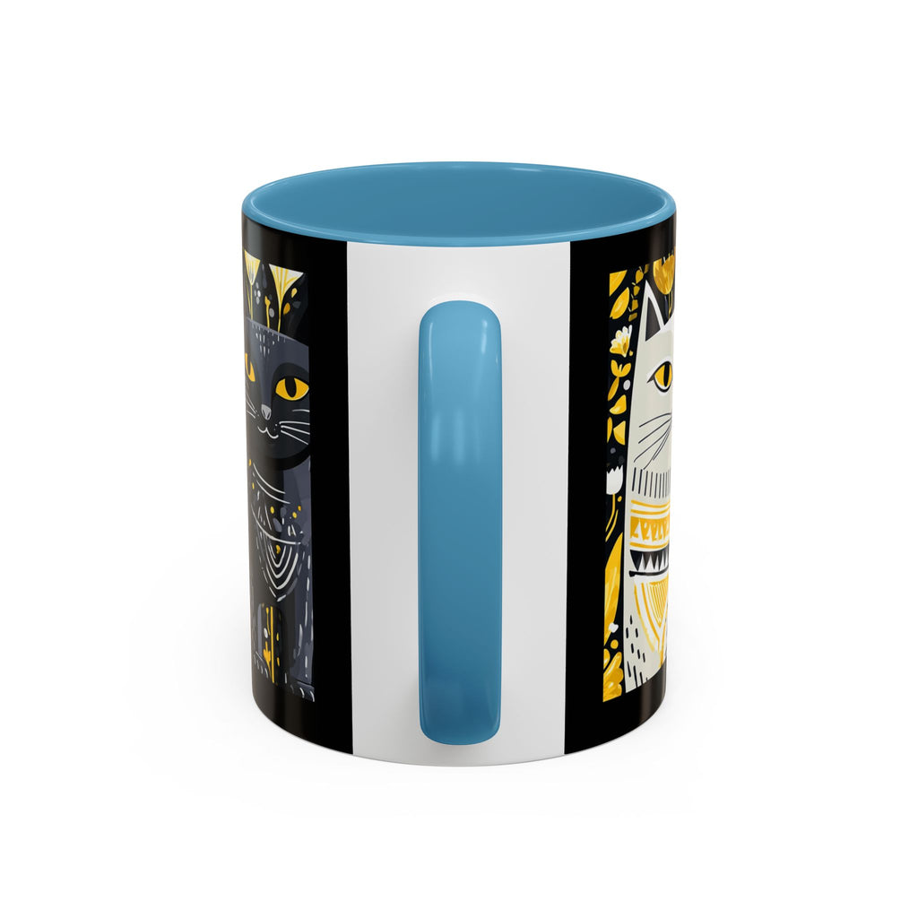 Black & Gold Cat Floral Coffee Mug — Whimsical Botanical Cat Accent Mug (11/15oz)