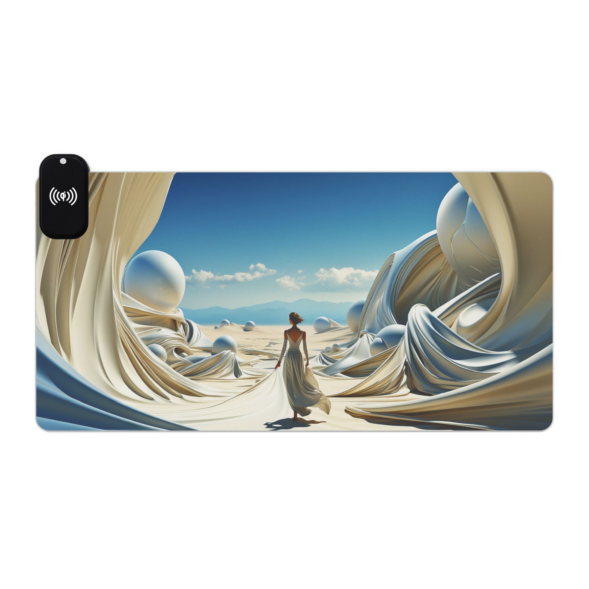 LED Wireless Charging Gaming Mouse Pad — Surreal Desert Fantasy Design