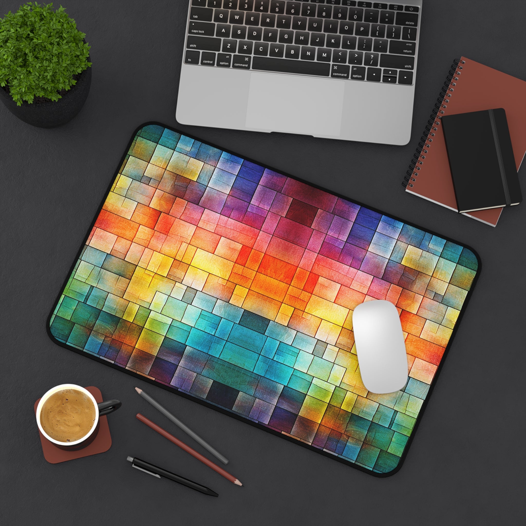 Colorwave Mosaic Desk Mat — Vibrant Pixel Art Mousepad