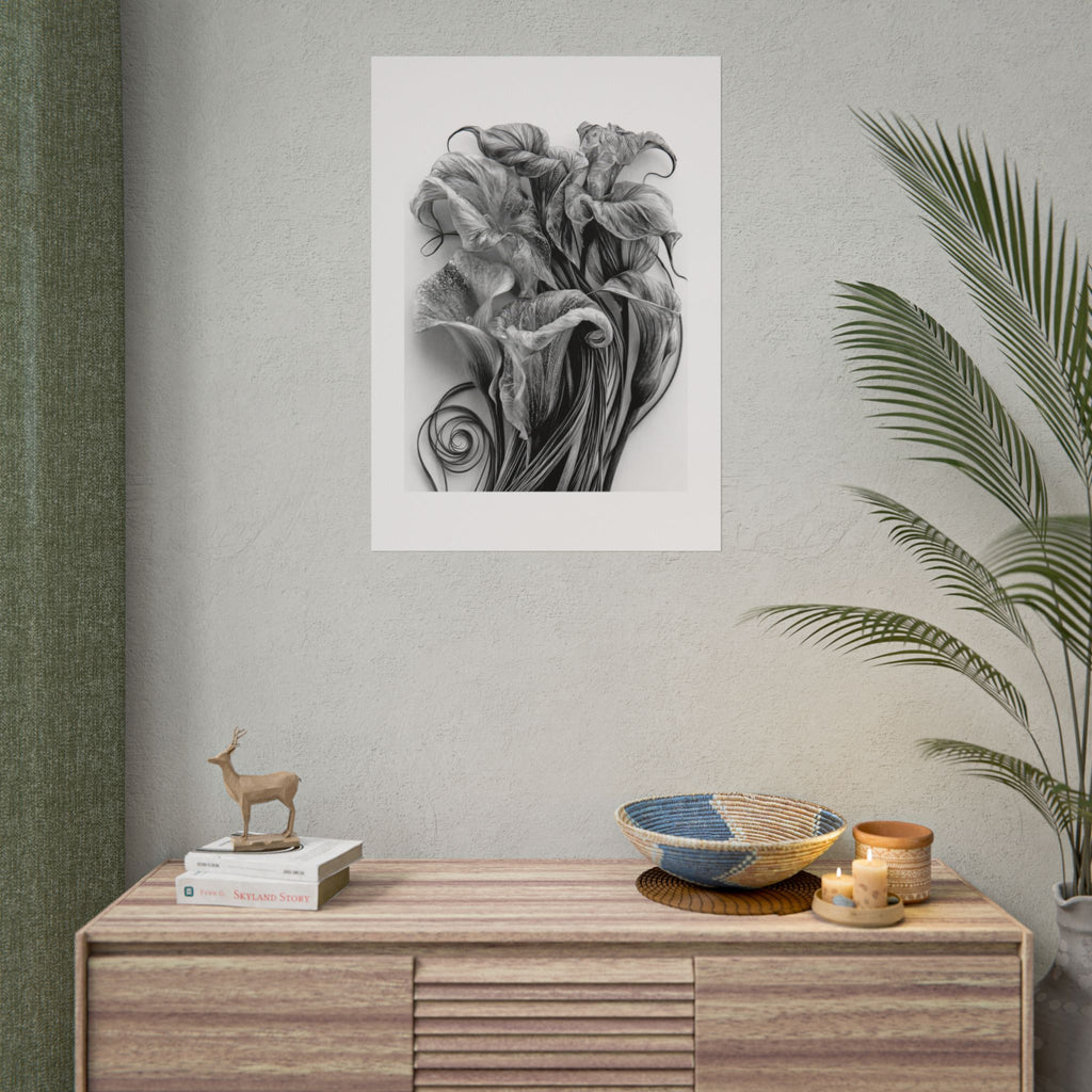 Rolled Poster — Black & White Floral Botanical Art Print