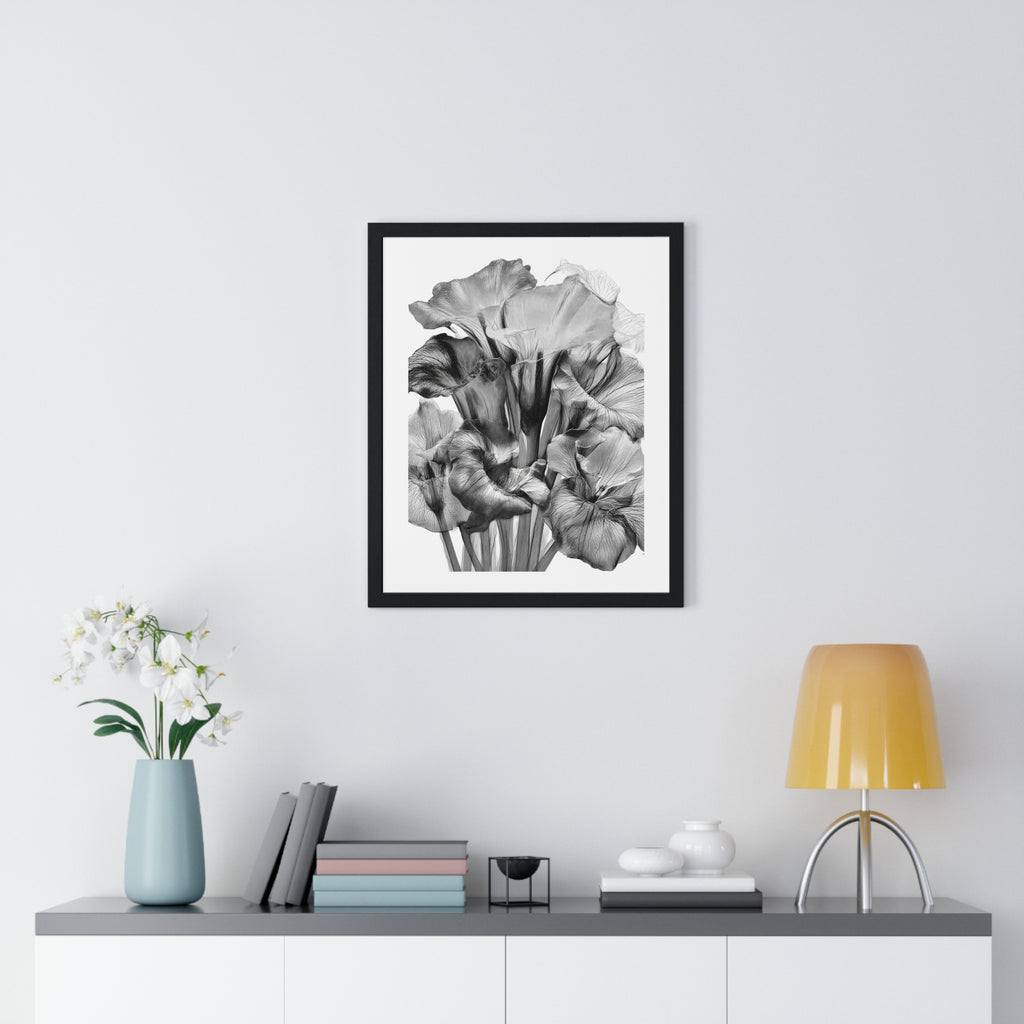 Monochrome Iris Floral Poster — Vertical Framed Wall Art