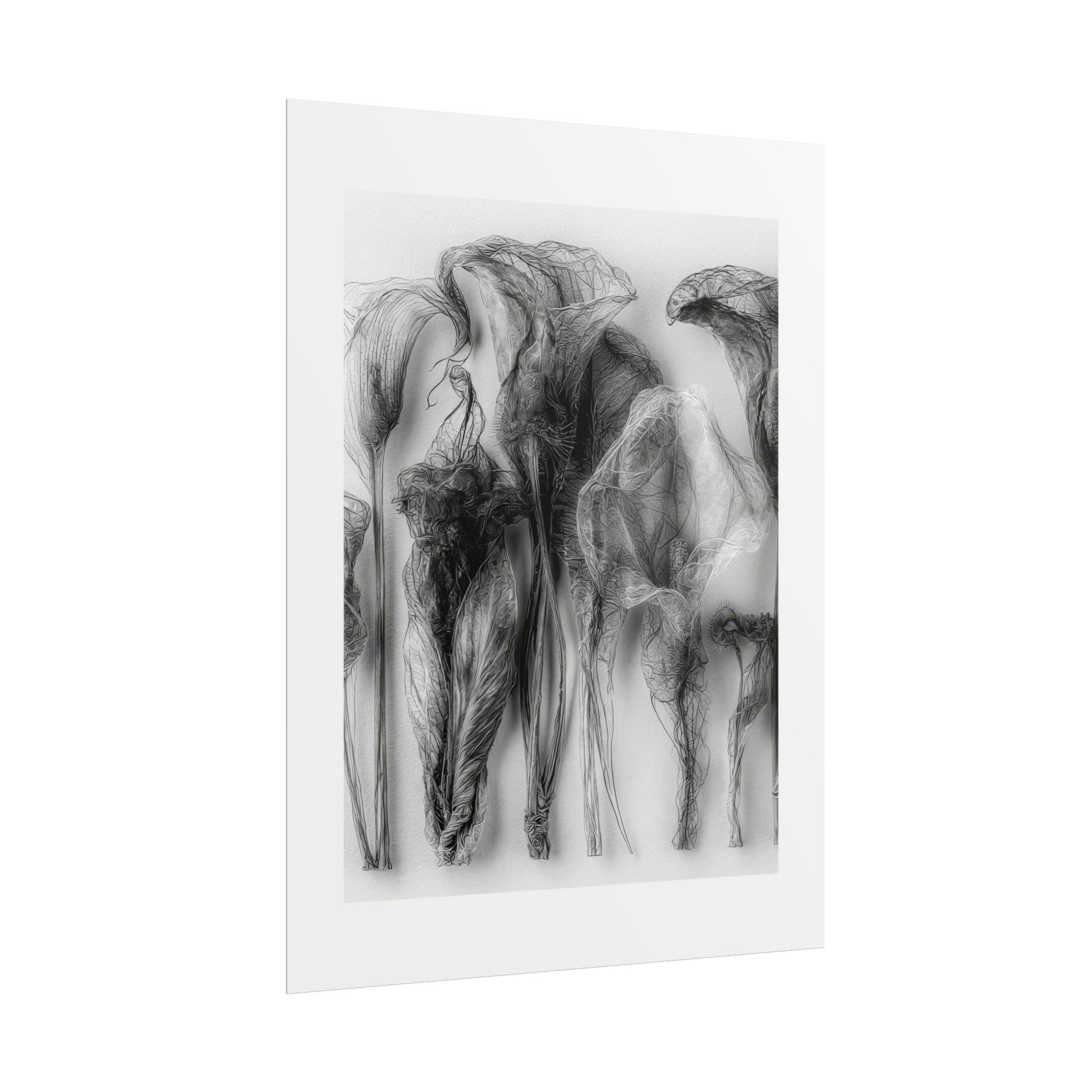 Abstract Smoke Floral Poster — Black & White Botanical Wall Art (Rolled Poster)