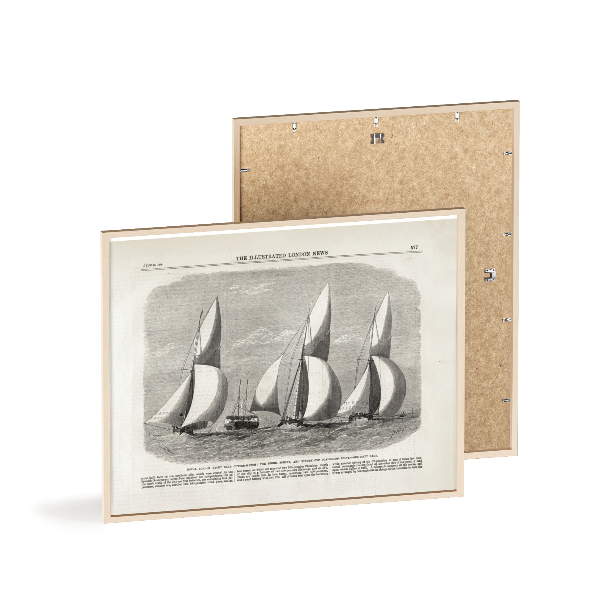 Royal London Yacht Club Cutter-Match. Vintage Sailing Print Poster with Wooden Frame — Nautical Wall Art