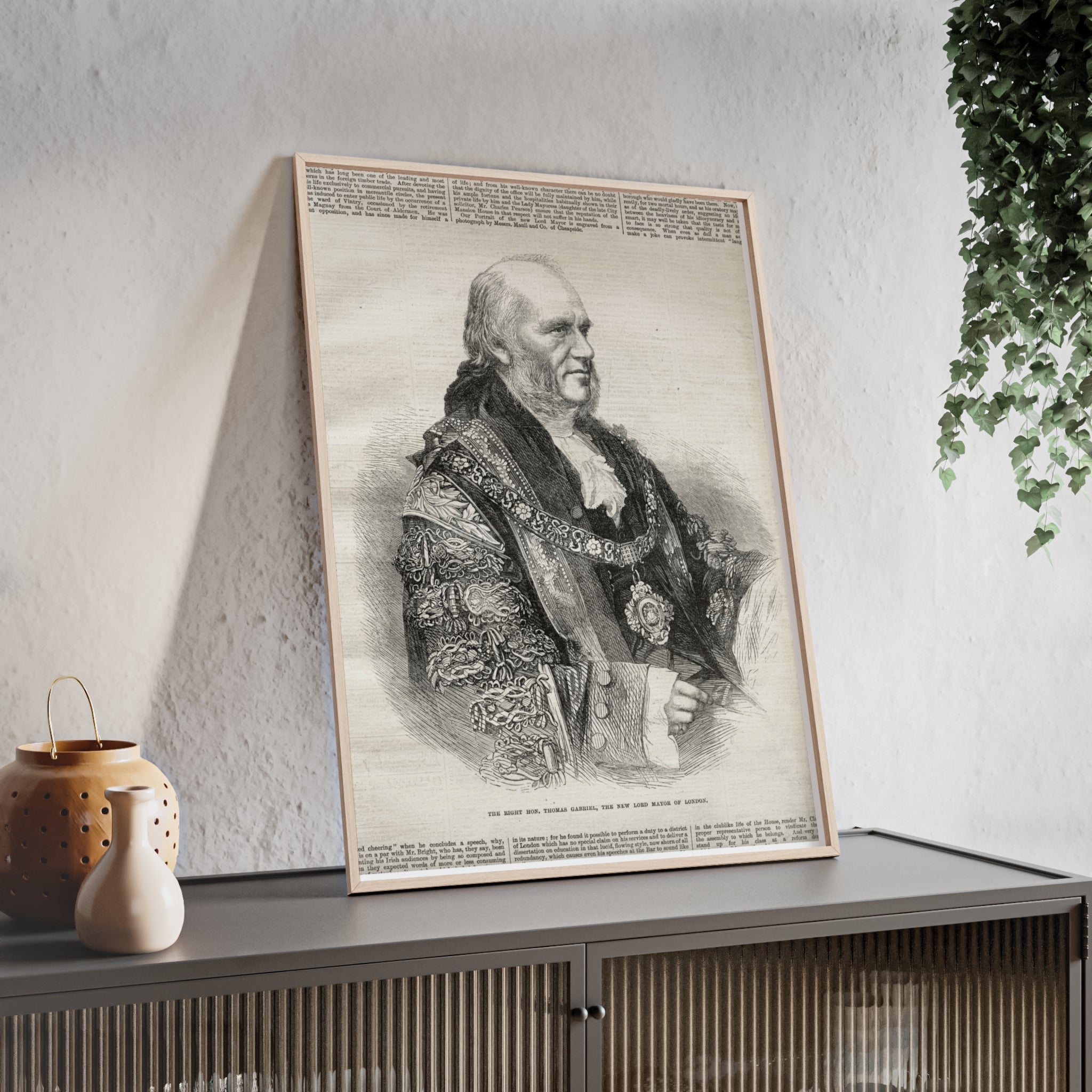 The Right Hon.Thomas Gabriel, the New Lord Mayor of London. Vintage Illustrated Statesman Poster with Black Wooden Frame