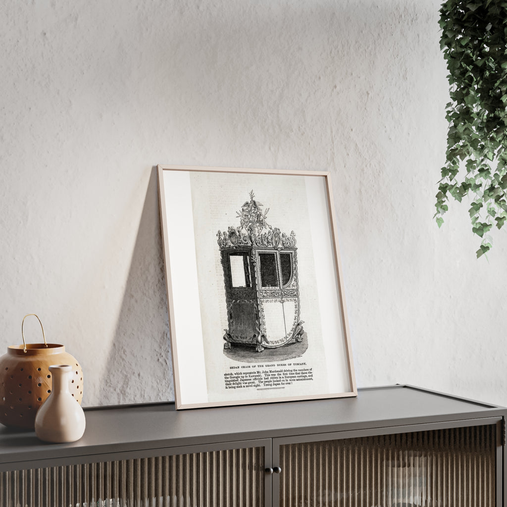 Chair of the GRAND DUKES of TUSCANY. Antique Carriage Print Poster with Wooden Frame — Vintage Engraving Wall Art