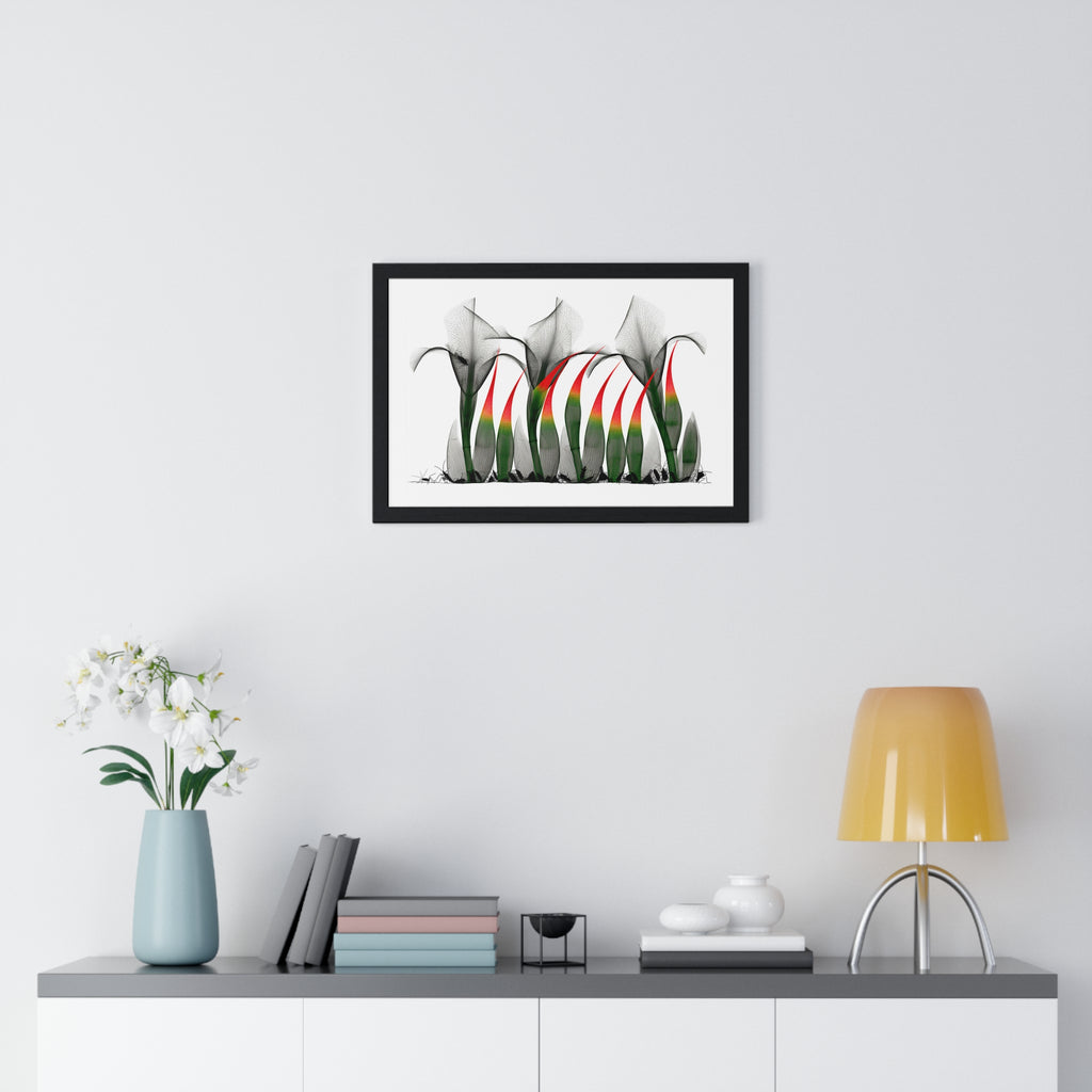 Framed Poster - Abstract Botanical Calla Lily Art with Red & Green Accents