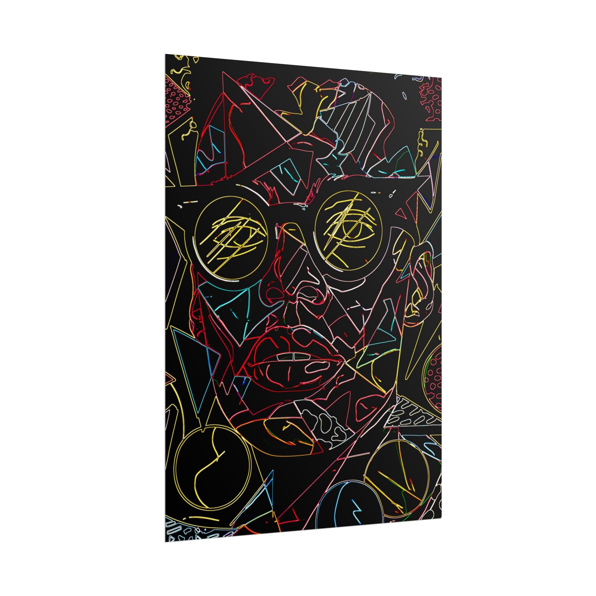 Abstract Neon Line Art Poster – Stylized Sunglasses Face Rolled Art Print