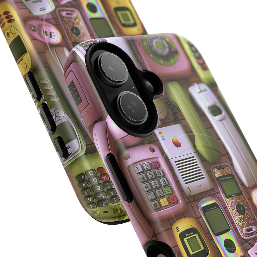 Phone Case — Retro Pink & Green Vintage Cell Phone Collage Tough Magnetic Case