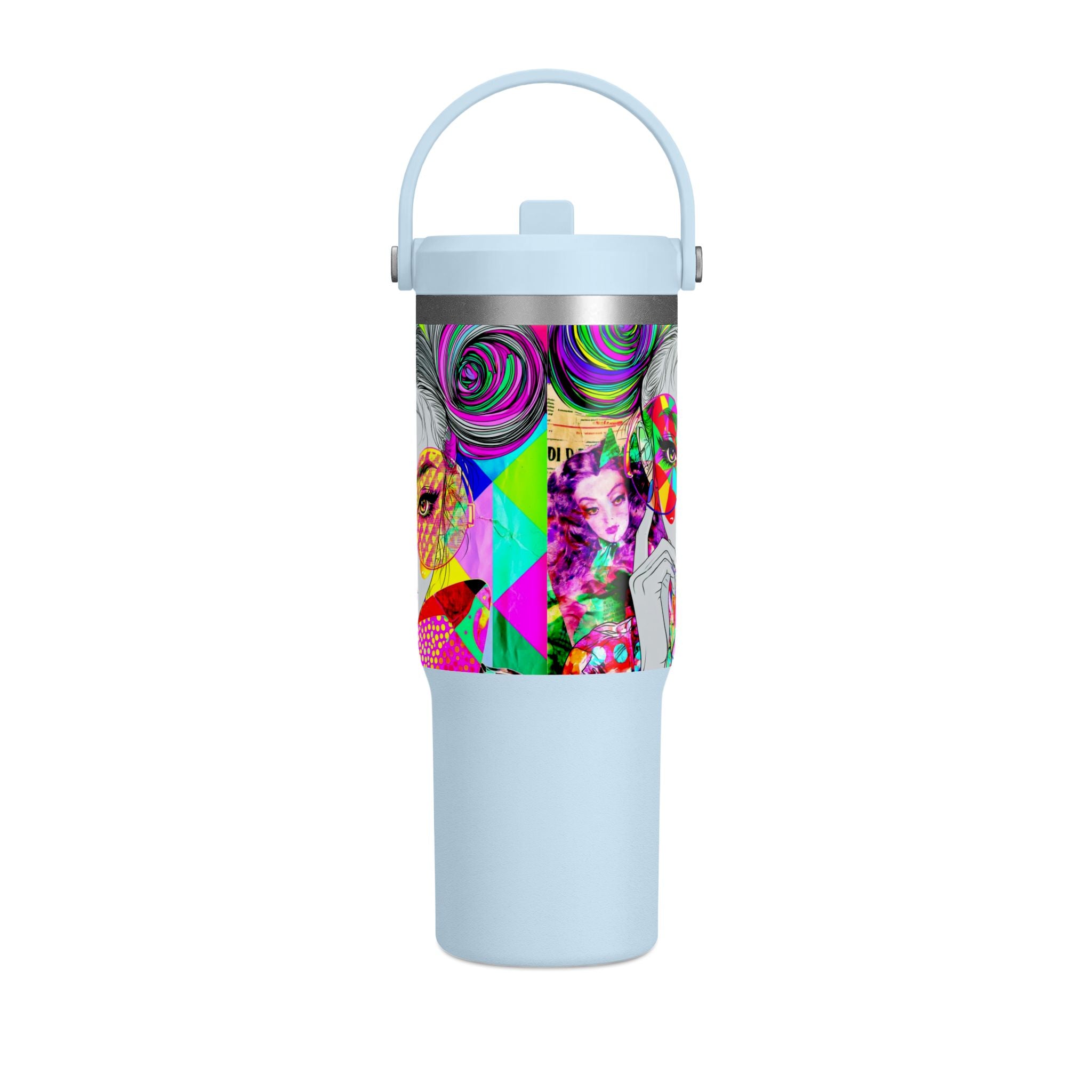 Colorful Pop Art Travel Tumbler – 32oz Nomad Insulated Cup with Retro Sunglasses Design