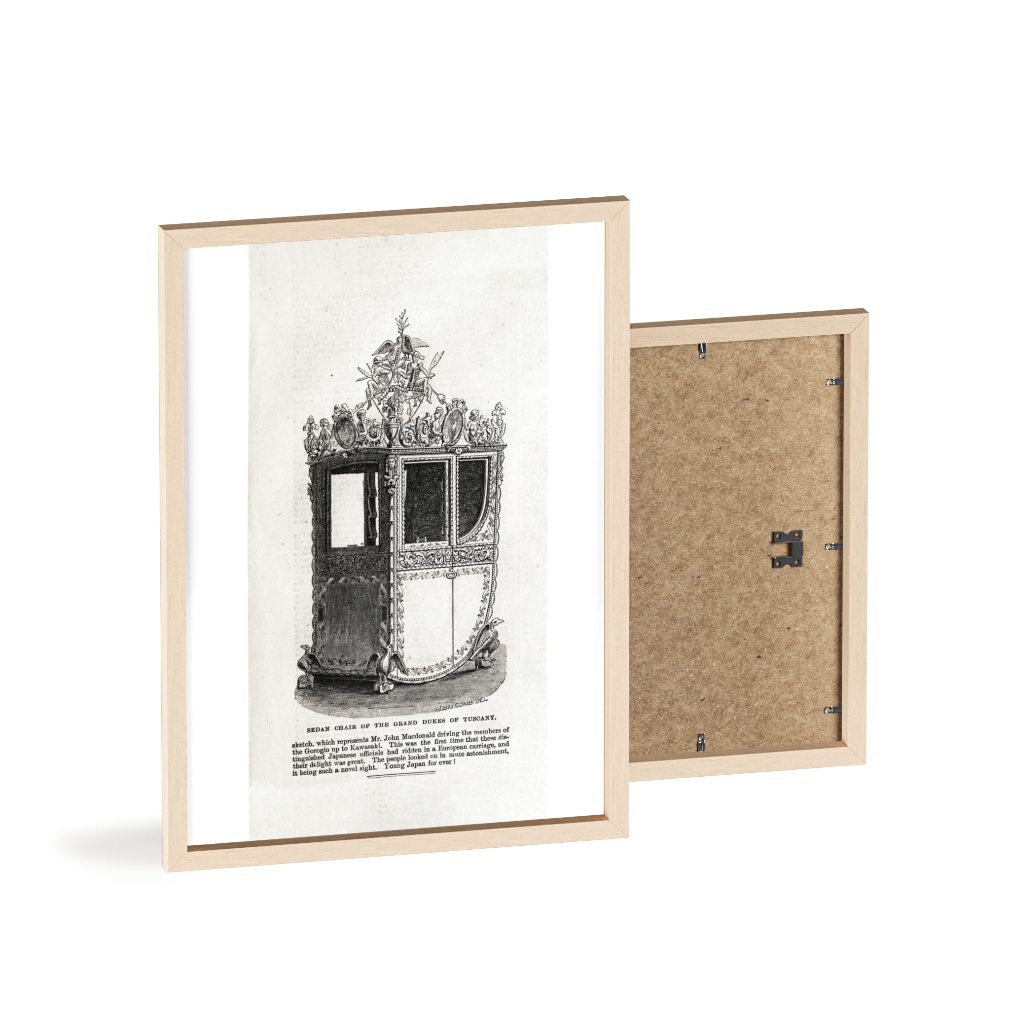Chair of the GRAND DUKES of TUSCANY. Antique Carriage Print Poster with Wooden Frame — Vintage Engraving Wall Art