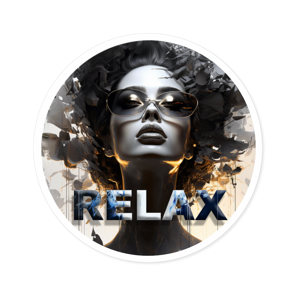 Relax Afro Diva Round Sticker — Stylish Indoor/Outdoor Laptop Decal