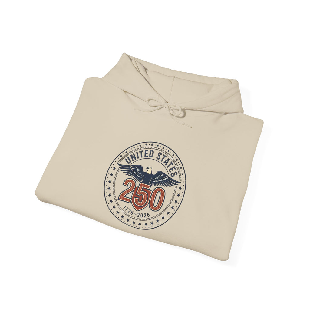 250 Years Patriotic Seal Hoodie | 4th of July Anniversary, USA Bicentennial Style
