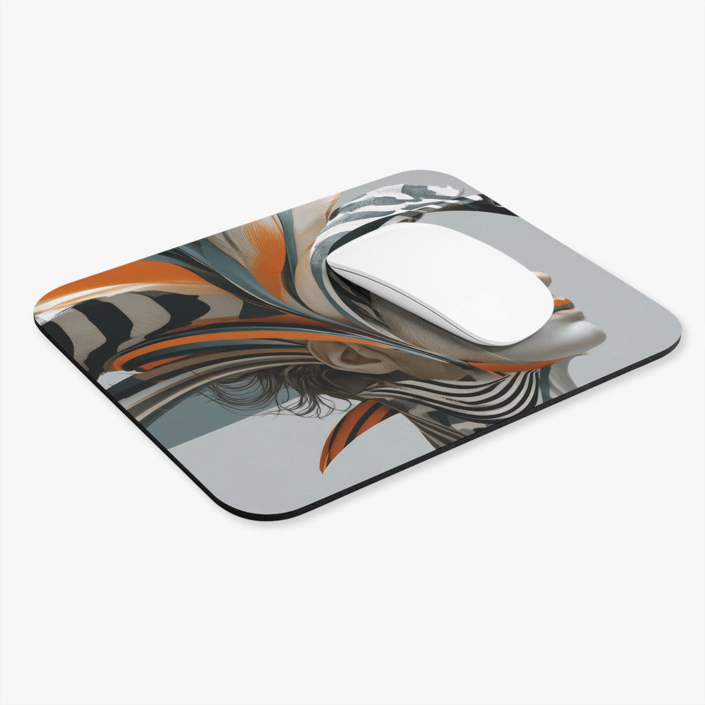 Abstract Futurist Portrait Mouse Pad — Modern Orange & Gray Desk Art