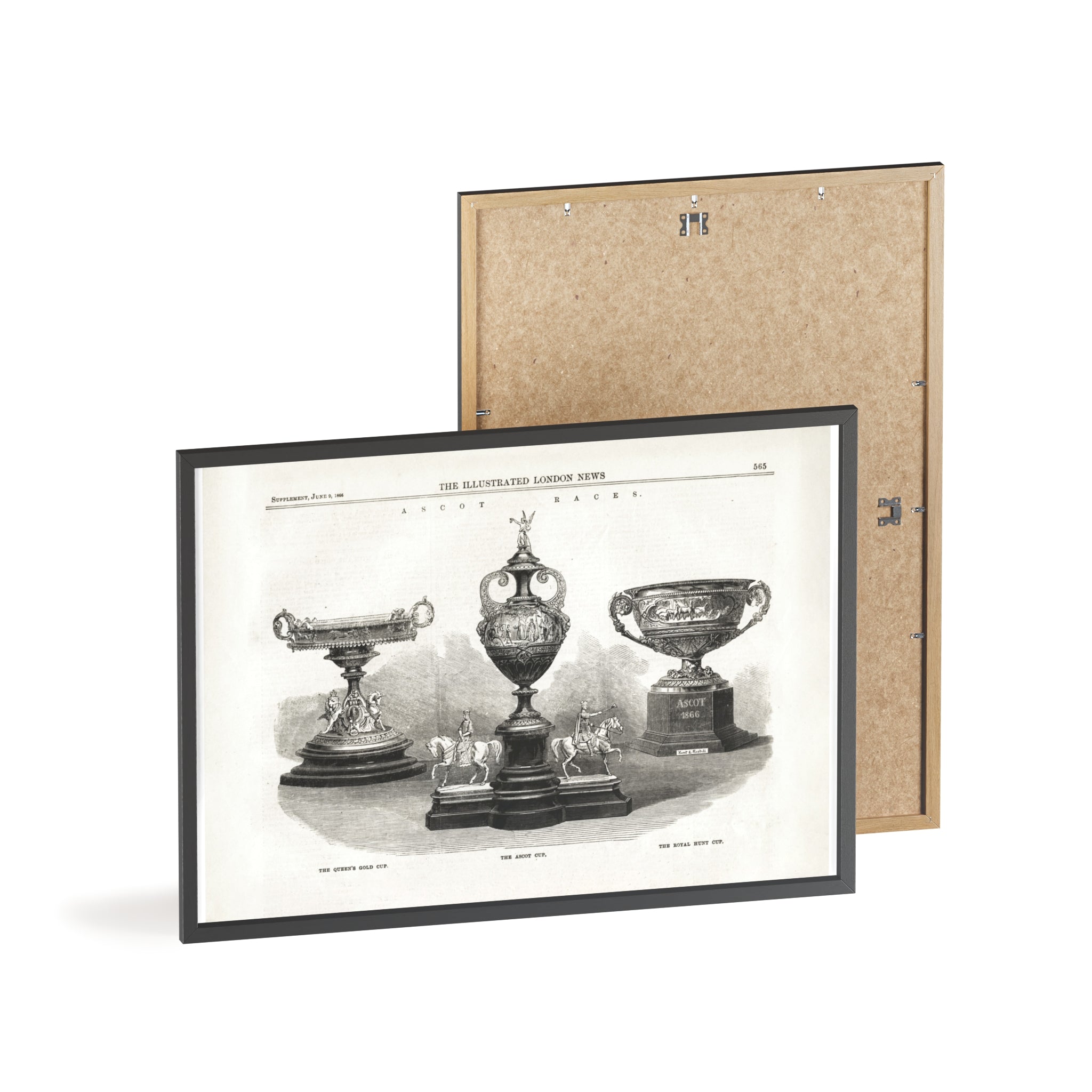 The ASCOT Races. Vintage Trophy Engraving Poster with Wooden Frame