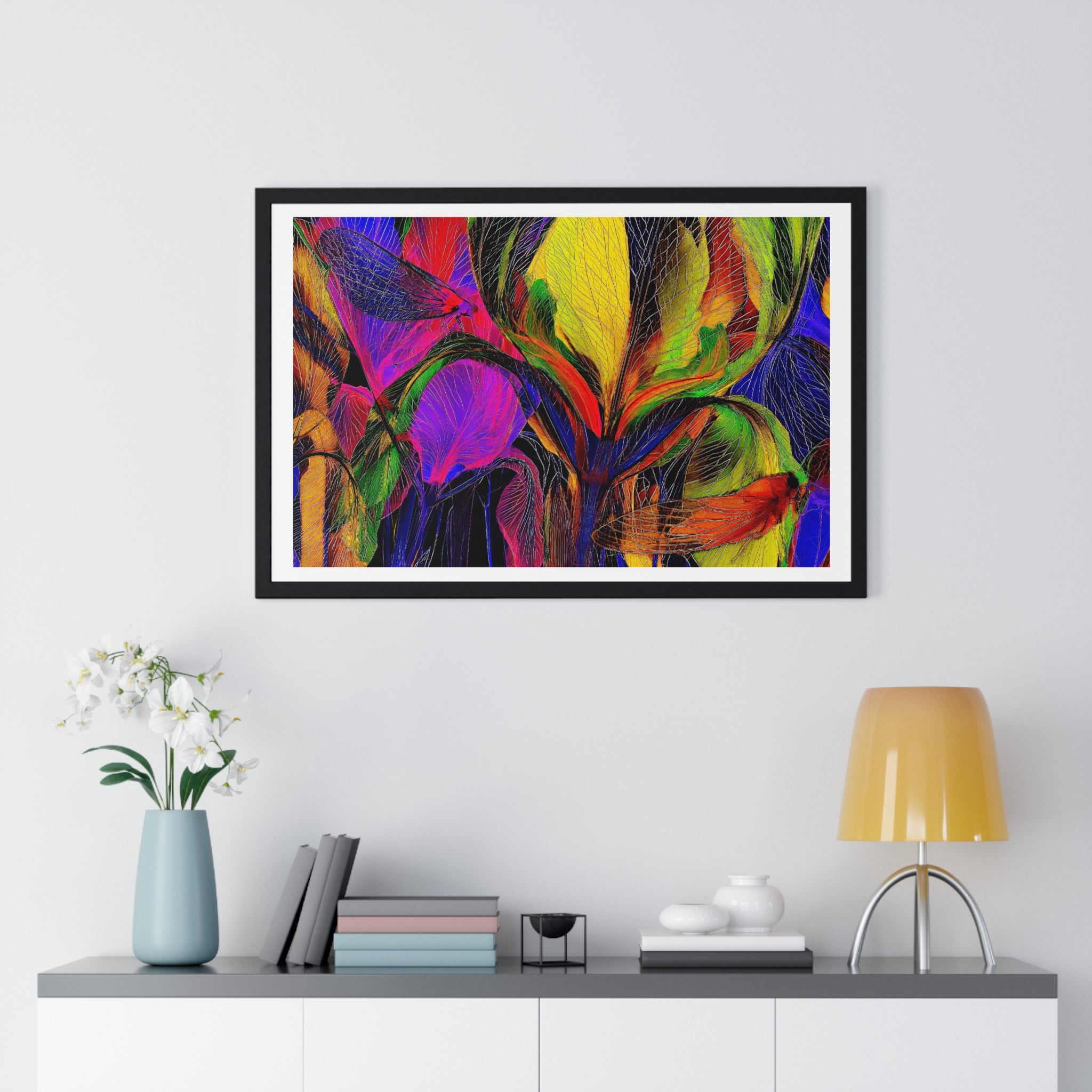 Abstract Rainbow Floral Framed Poster — Colorful Modern Wall Art (Horizontal)