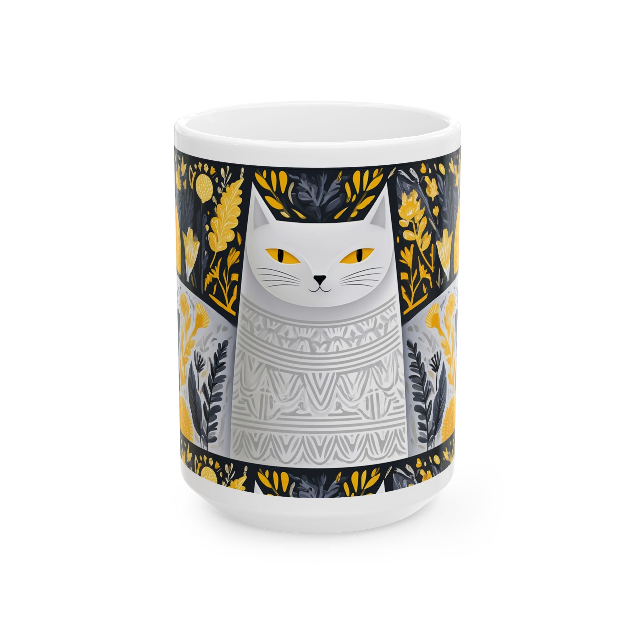 Golden Folk Cat Ceramic Mug — 11oz & 15oz