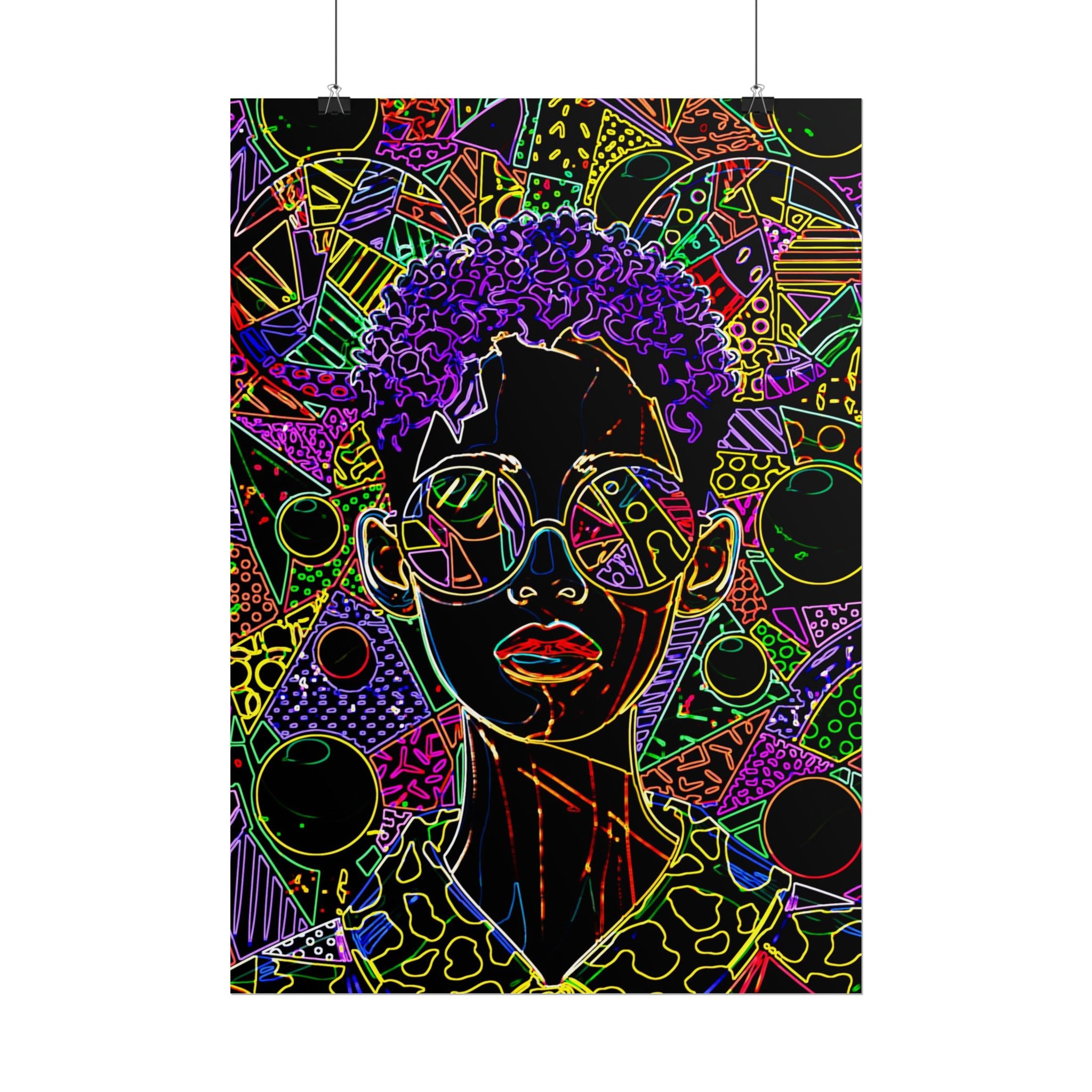 Afrofuturist Neon Portrait Poster
